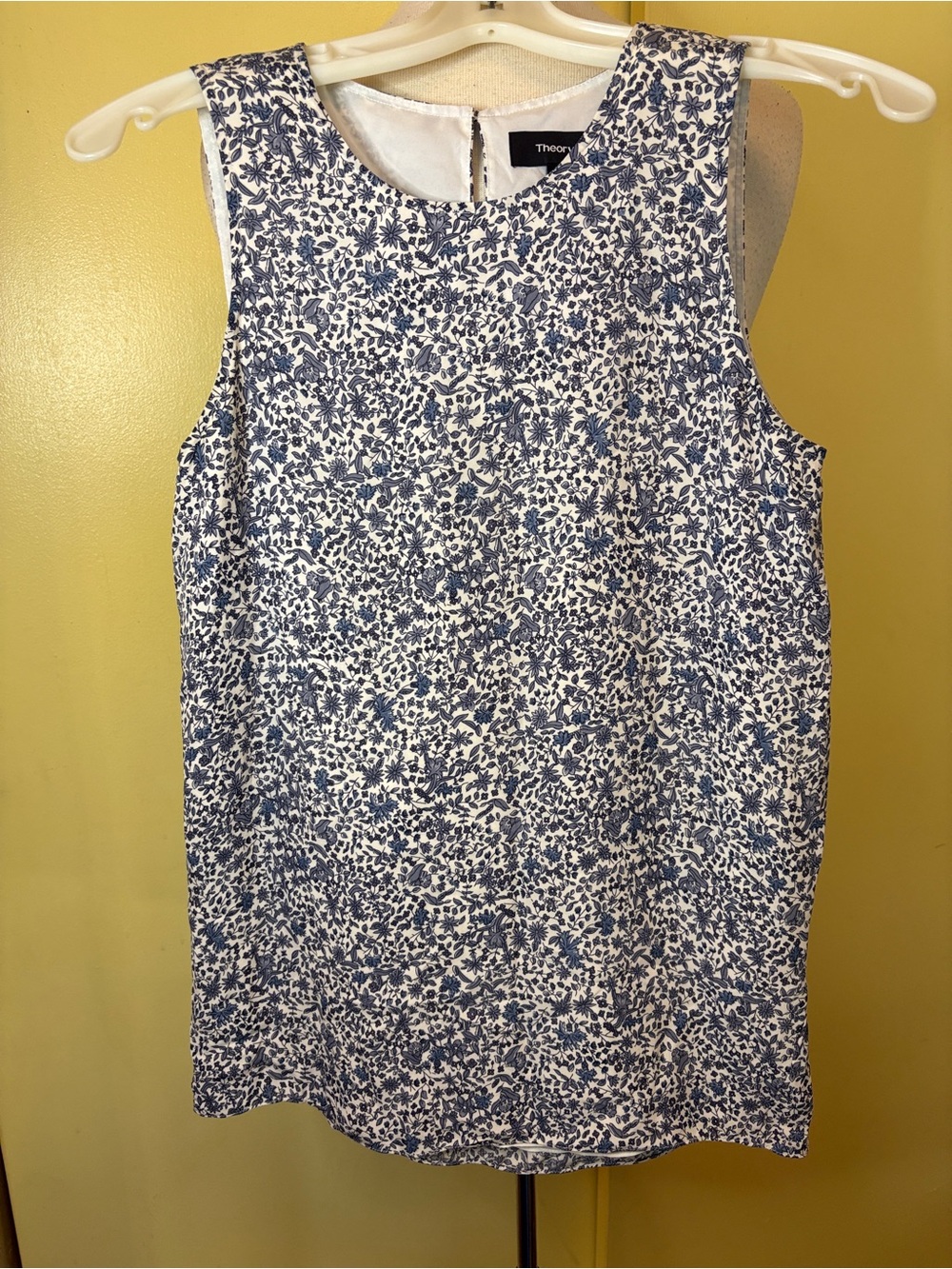 Theory Silk Ditsy Lined Top with Blue Floral Print